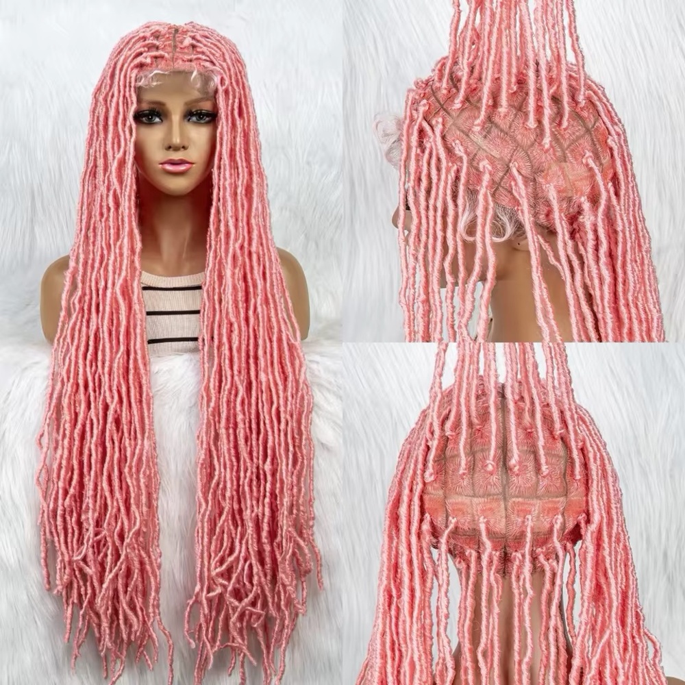 Long Pink Full Dreadlocks Synthetic Lace Front Wig 36 Inches